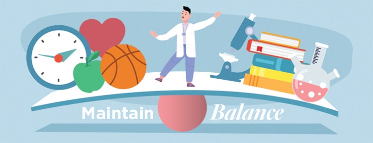 Graphic of a dental student trying to maintain balance