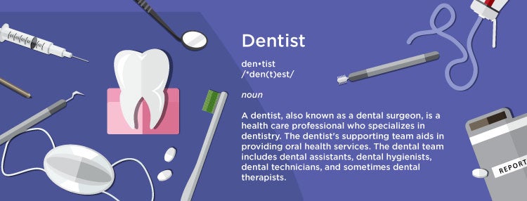 Dentist: A dentist also known as a dental surgeon is a health care professional who specializes in dentistry. The dentist's supporting team aids in providing oral health services.